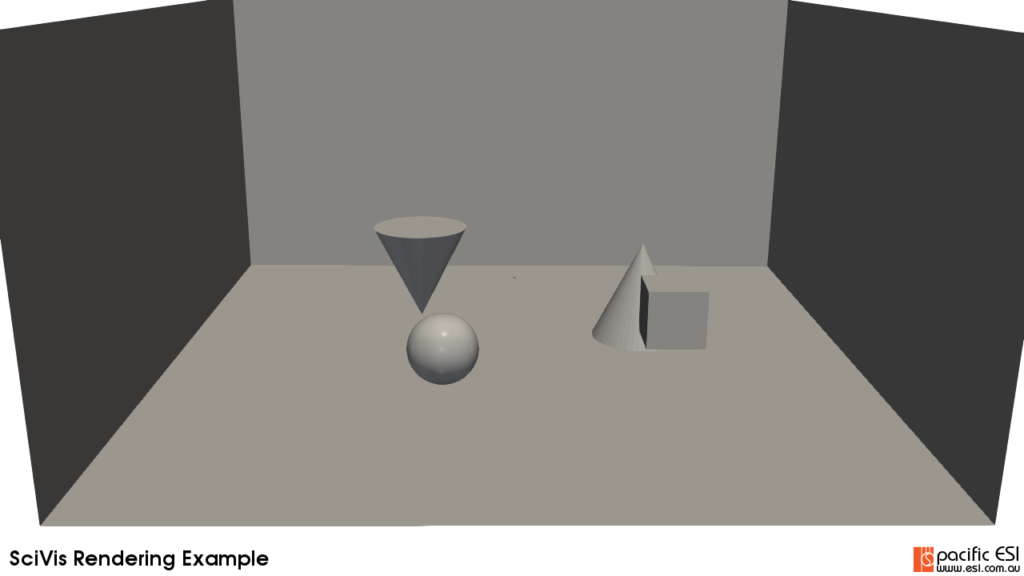 Figure 1 – simple scene with five geometric primitives and ParaView’s default rasterization.